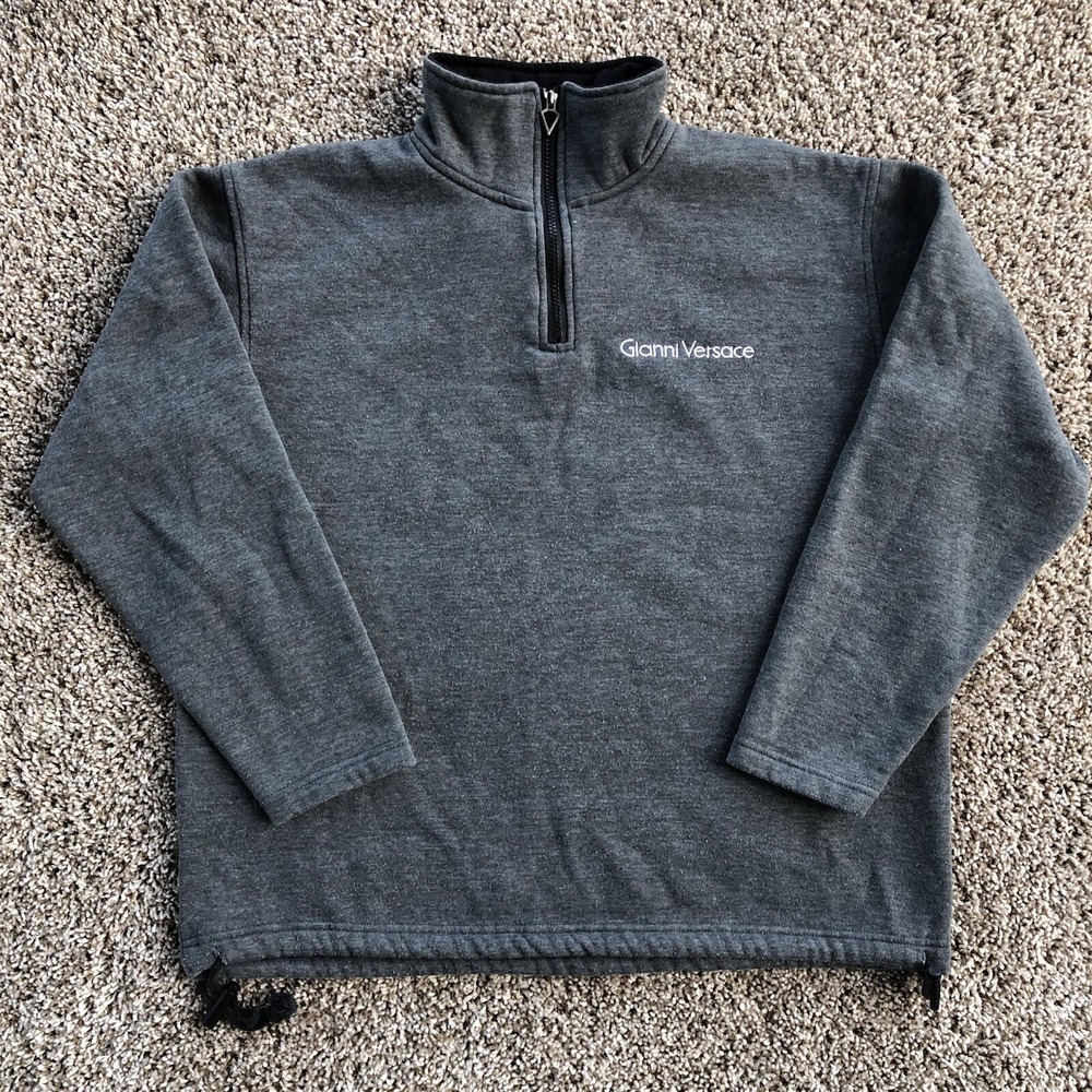 Versace Classic V2 Pullover Mens M Gray Sweater 1/4 Zip Gianni Versace Spell Out